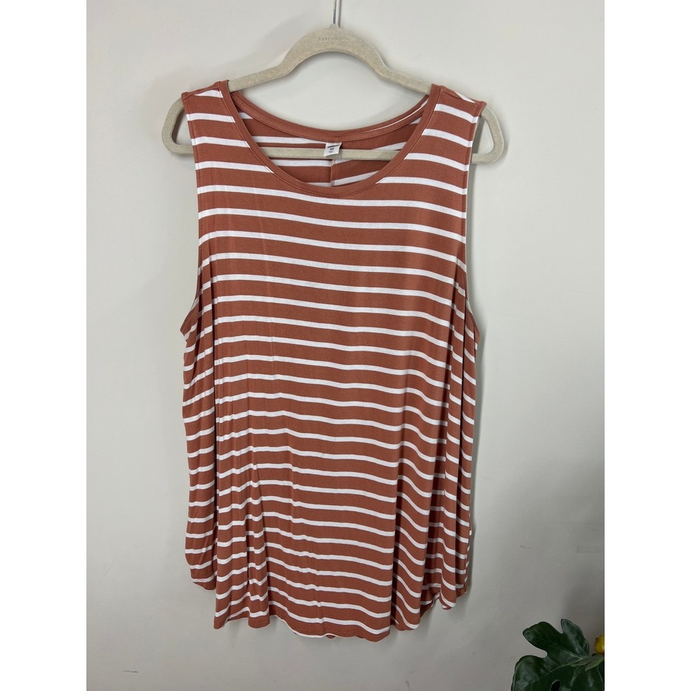 Old Navy Luxe Tank Top XXL Mauve/Rose and White Striped Sleeveless Casual